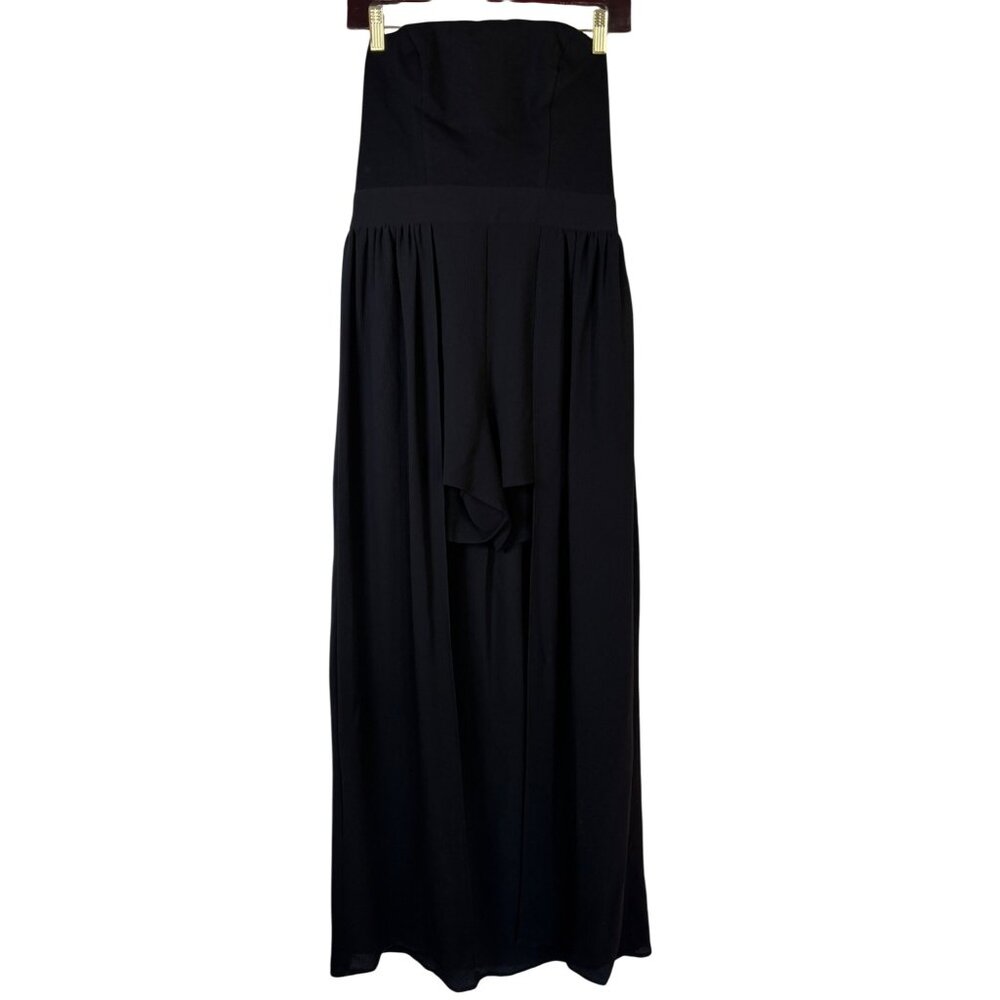 Leith Romper Maxi Overlay Black Anthropologie Crepe Sleeveless Medium